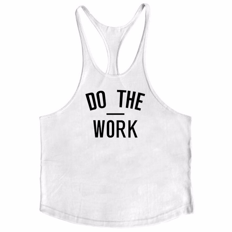 Impresión popular de la letra HACEN EL TRABAJO músculo fitness chaleco ejercicio profundo excavación algodón deportes chaleco en forma de I para hombres