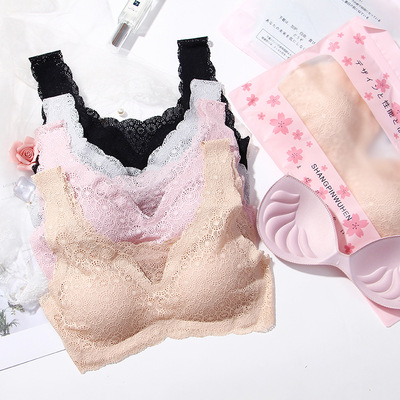 【現貨價低】任意裁滿幅蕾絲內衣新爆款點膠睡眠文胸蕾絲美背女士