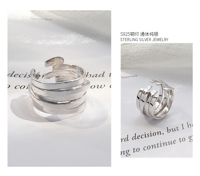 Hjz520 Japan Und Südkorea S925 Sterling Silber Ring Ins Stil Persönlichkeit Einfache Mehr Schicht Ige Wickel Frauen Ring Zeigefinger Silber Ring display picture 5