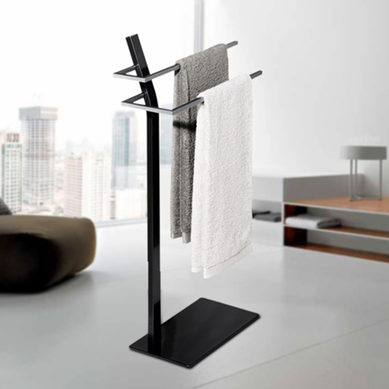 Production And Space Aluminum Towel Bar Double Rod Storage Rack Bathroom Towel Rack Floor-standing Bath Towel Rack No Punching