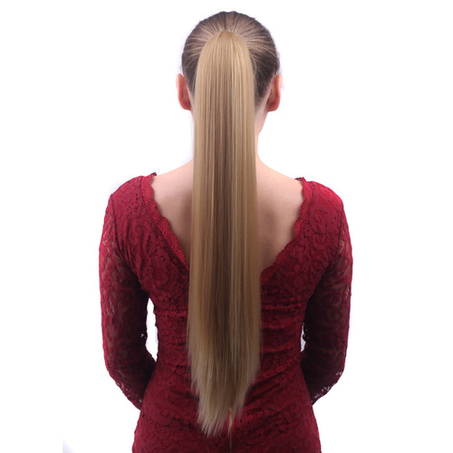 European and American wig women's long straight hair gripper fake ponytail natural realistic claw clip chemical fiber wig ponytail manufacturer wholesale