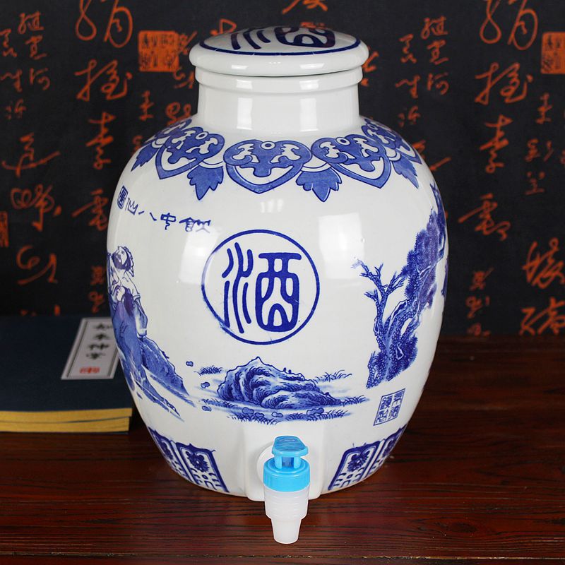 Jingdezhen Blue and white porcelain Ceramic jars 10 Jin 20/30/50 Jin seal up Empty wine bottle Storage Wine Altar wine