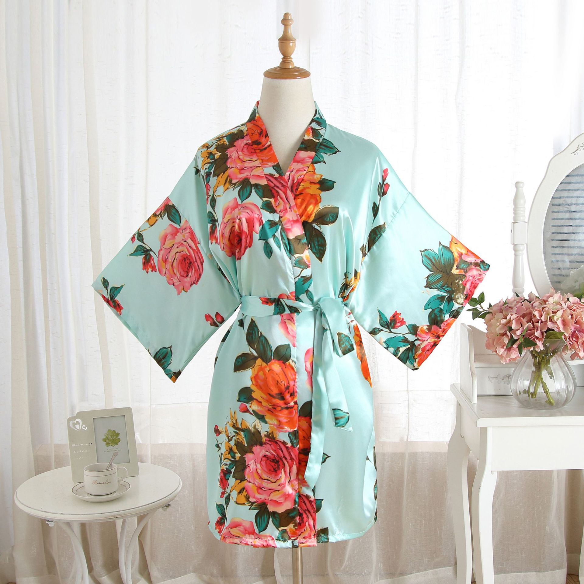 Wedding Home Women's Nightgown  Classical Bridal Pastoral Painted Flower  Peony Imitated Silk Polyester Pajama Sets display picture 3
