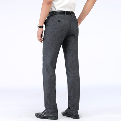 爸爸装男裤高腰深档宽松中老年西裤男夏季薄款弹力休闲裤简约长裤|ms