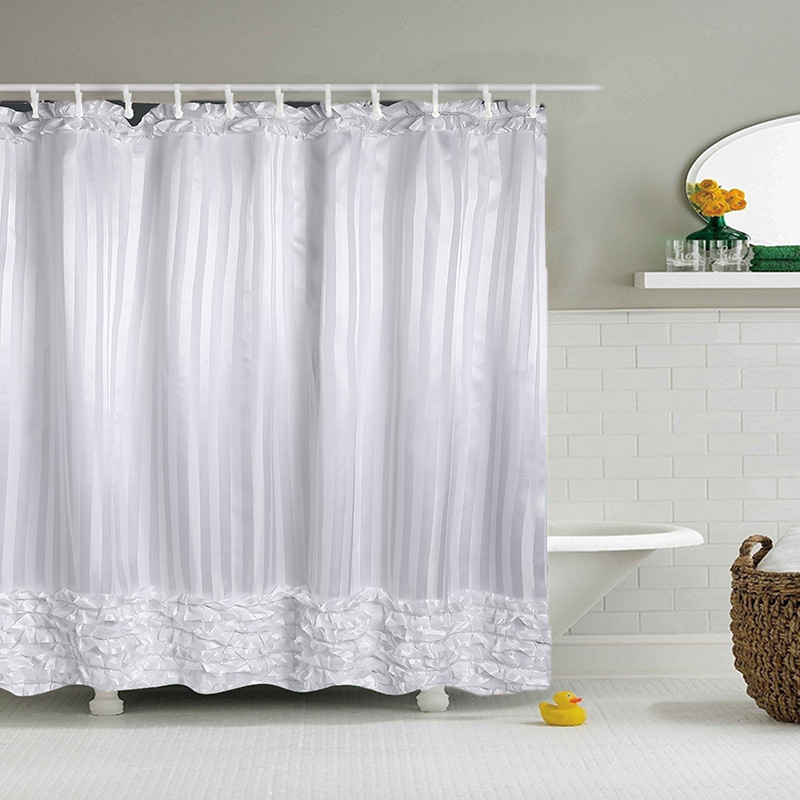 纯手工浴帘 阴阳条花边浴帘 防水防霉浴帘爆款 白色浴帘厂家直销