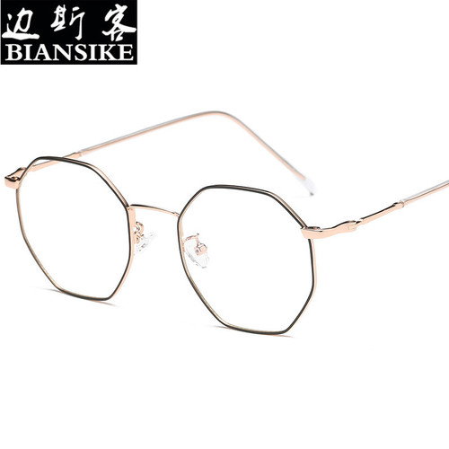 New trendy large-frame social media famous myopia glasses with polygonal blue light blocking wholesale fashion metal eyeglass frames SKU 9075
