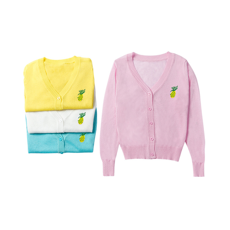 儿童毛衣新品薄款女童冰丝透气舒适春夏棉麻纯色宝宝空调防晒服|ms