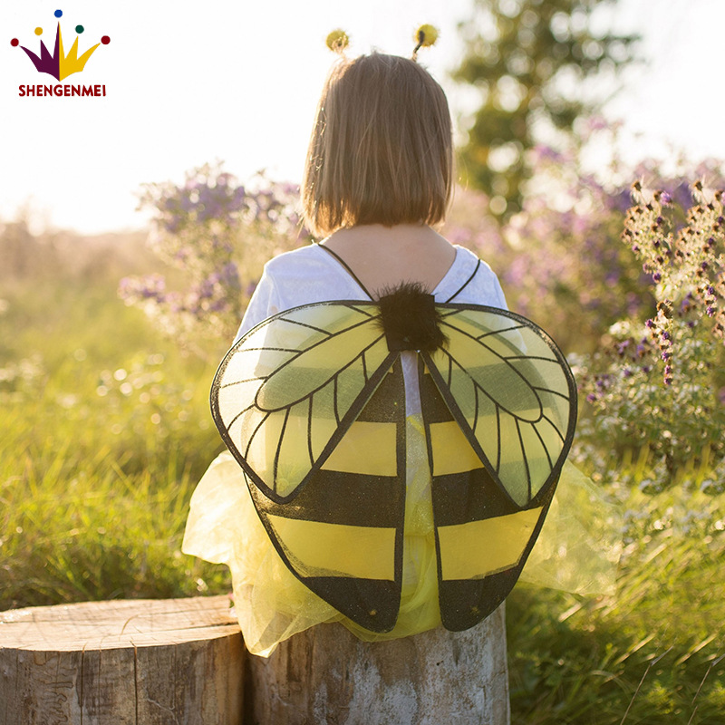 yellow children honeybee butterfly Wing feathers Two piece set Gold powder Coloured drawing spirit Dance prop