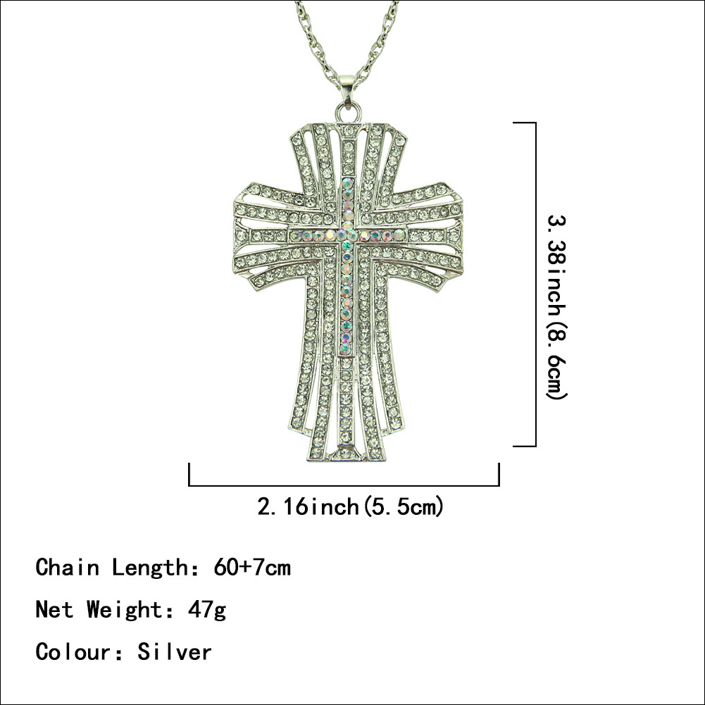 New Hip Hop Full Diamond Hollow Cross Rhinestone Necklace Wholesale display picture 1