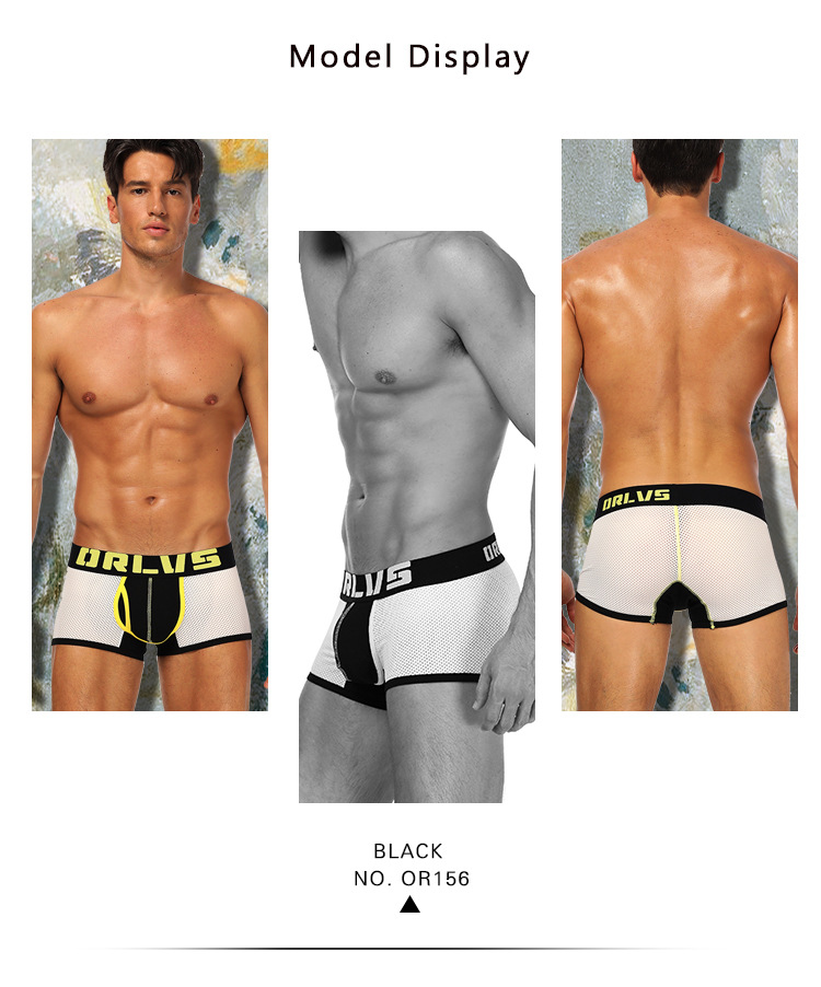 ORLVS foreign trade source cotton plalic mesh men's underwear sexy breathable four-corner pants men's OR156 10 undefined