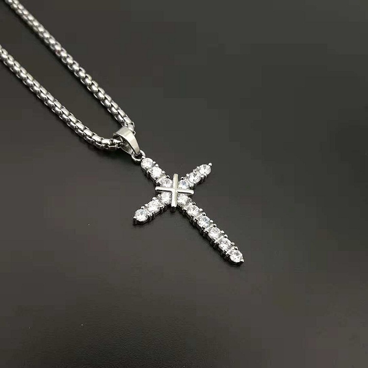 Zircon Inlay Material DIY Jewelry Accessories Classification 1 Piece Quantity 1 Piece 25*45MM Titanium Steel Zircon Gold Plated Cross Pendant