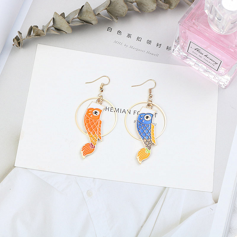 日韩鲤鱼时尚百搭气质金鱼耳坠不对称潮人个性耳环耳饰无耳洞耳夹