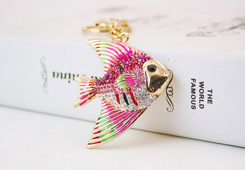 45g Weight Alloy, Metal Material Heart Pattern Unisex Gender Pink, Blue, Gold Color Korean Creative Cute Cartoon Tropical Fish Diamond  Keychain 3