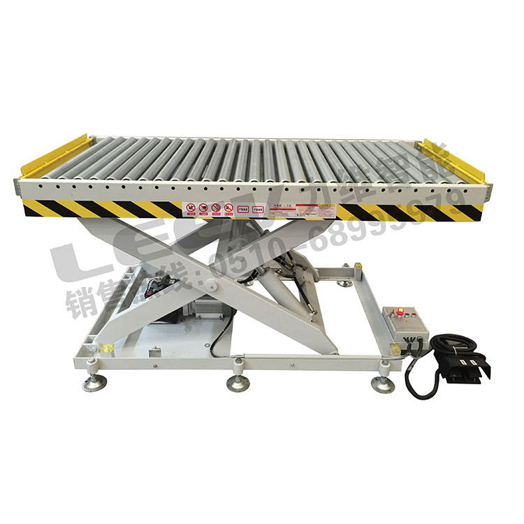 力维智能 无动力滚筒升降机 滚筒+叉车位+挡板 脚踏开关 工厂直销