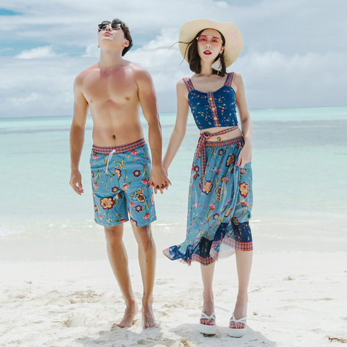 New Couple Swimwear Set from Korea, 3-Piece Conservative, Water Park, Hot Spring, Beach Honeymoon Couple's Outfit
