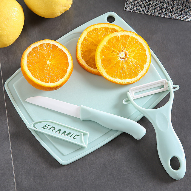 kitchen tool Three Ceramic knife Fruit knife suit household Kitchen knife Vegetable board Fruits and planing chopping block Peeler