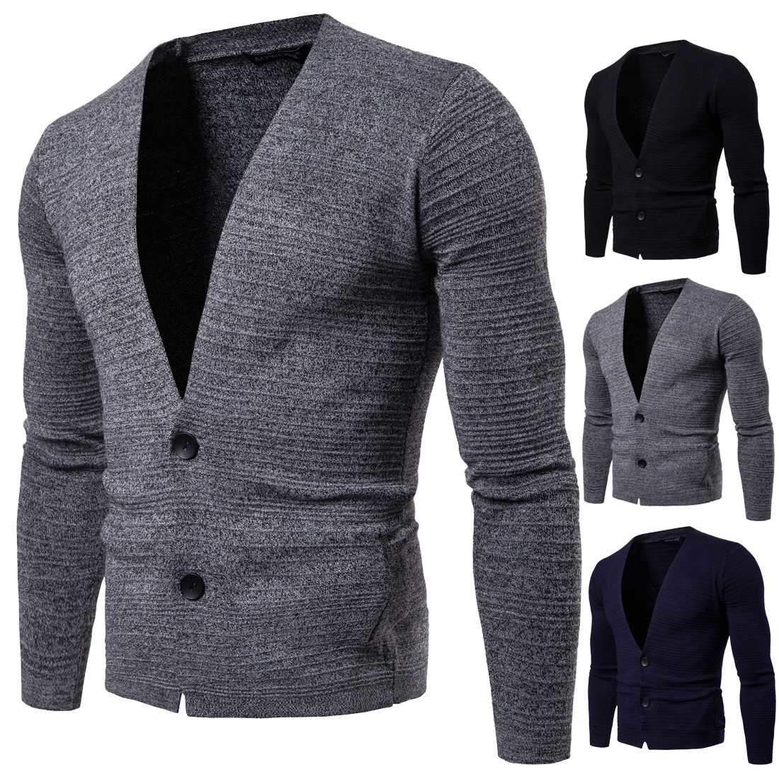 Autumn New Young Men Slim Knit Cardigan Sweater European And American British Style Cardigan Jacket