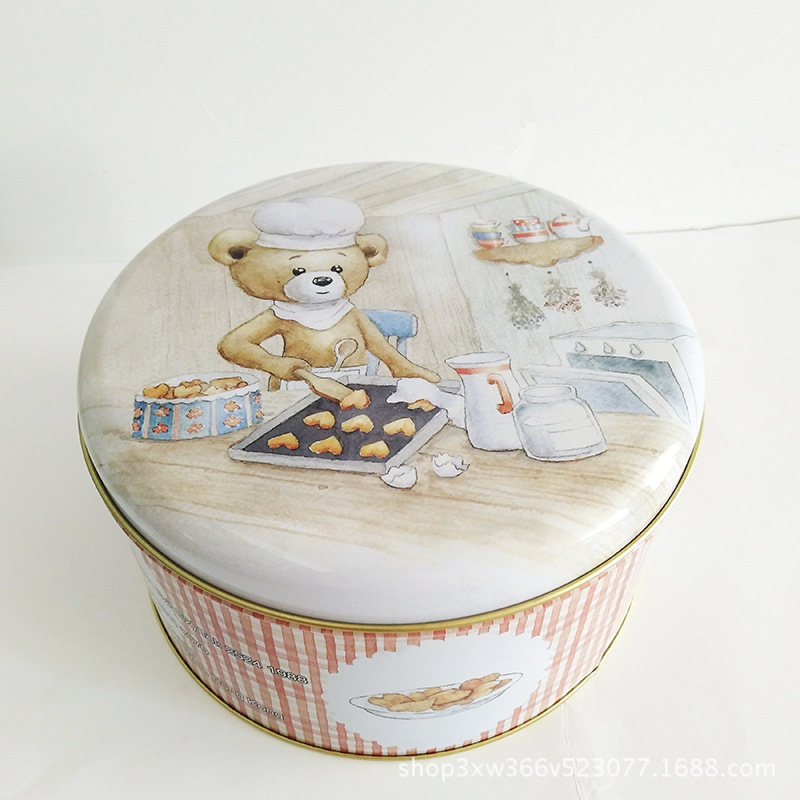 厂家供应曲奇小熊饼干盒各种小熊饼干马口铁罐包装盒圆形铁罐定制