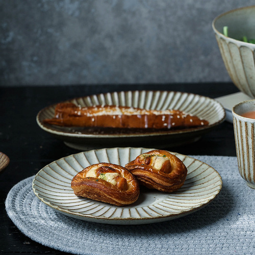 Yilongxuan Japanese style antique rough pottery tableware rice bowl noodle bowl dinner plate deep dish plate retro tableware dish set