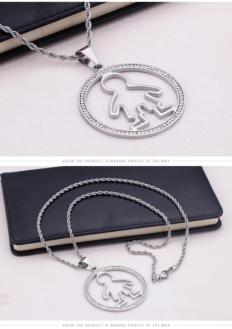 Korean Version Of Titanium Steel Jewelry Set Fashion Round With Diamonds Boys Pendant display picture 6