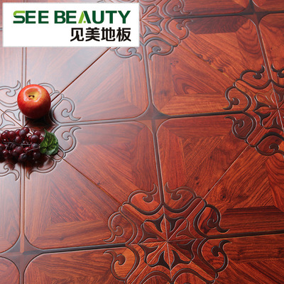 亚花梨酸枝拼花木地板艺术多层实木复合15mm红木色地热地暖厂家|ms