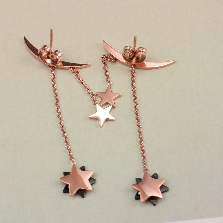 Nihaojewelry Fashion Moon Star Tassel Titanium Steel Earrings Wholesale Jewelry display picture 7