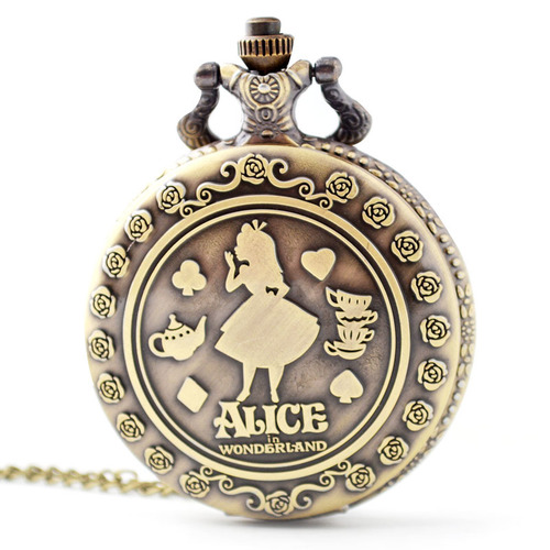 Cartoon Anime Alice in Wonderland Pocket Watch Unisex Retro Flip Large Quartz Pocket Watch Wholesale