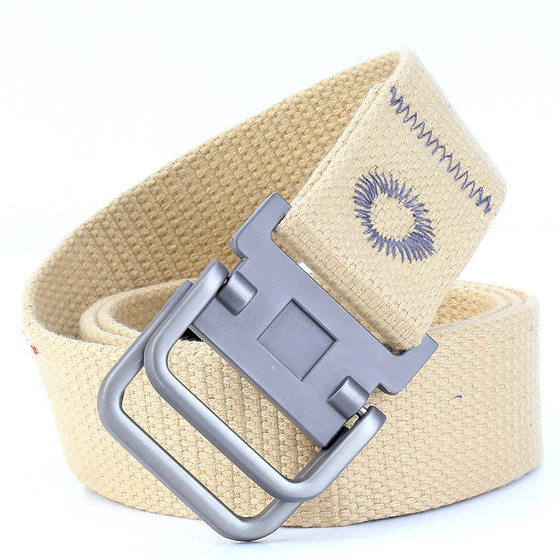 Tide Men's Canvas Casual Belt Double Ring Buckle Men's Canvas Belt Thicken Canvas Belt Canvas Belt