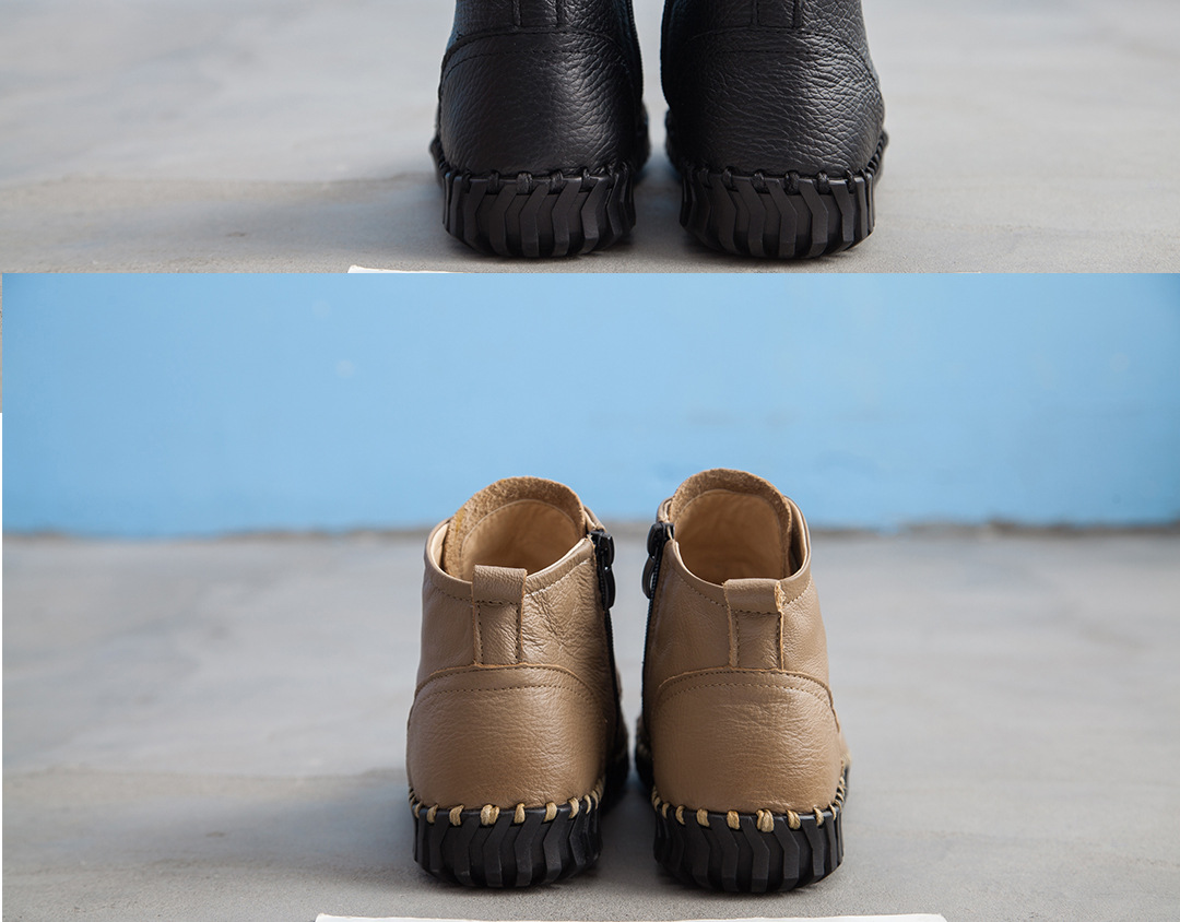 ShoeVault Xinrui 2023 Autumn Winter New Retro Short Soft Sole Comfortable Genuine Leather Flat Casual Single Boots Cotton Shoes_voghion.com