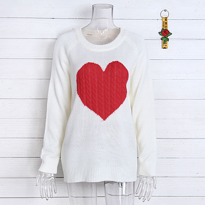 441g Weight Long Sleeve Sleeve Length Pullovers Placket Type Regular Sleeve Sleeve Type Polyacrylonitrile Fiber, knit Fabric Type Regular Top Length Sweater Tops Type Daily, Street Occasion Round Neck Neckline Slim Fit Type Heart Shape Pattern Spring, Autumn Season Women's Gender Elegant Style Wholesale Women's Elegant Heart Shape Long Sleeve Sweaters & Cardigans 1