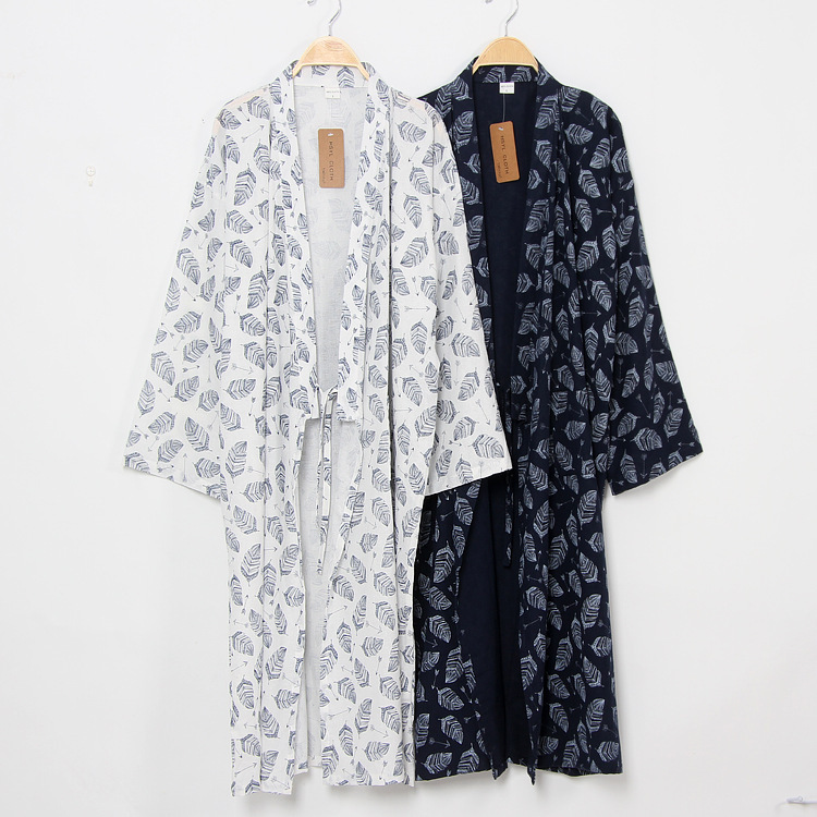 Japanese style kimono nightgown men's pajamas cotton and linen Spring and Autumn style plus size loose lace-up long thin bathrobe robe Japanese style kimono nightgown men's pajamas cotton and linen Spring and Autumn style plus size loose lace-up long thin bathrobe robe