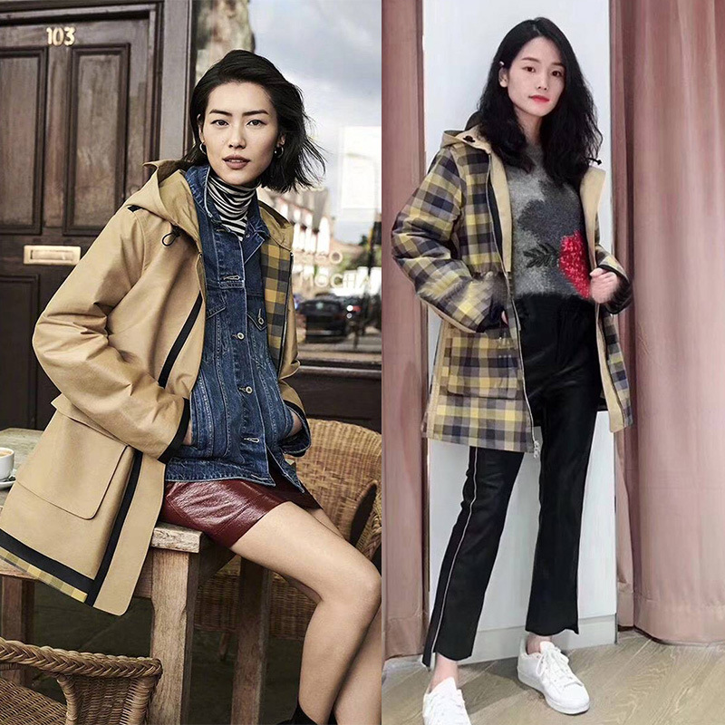 Big Star of the same paragraph Easy Positive and negative Two wear Mid length version Hooded Windbreaker coat 2F3F602