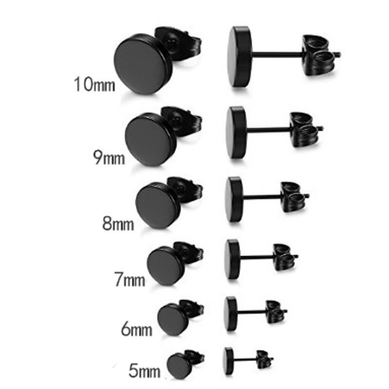 欧豪明星同款圆饼黑色男钛钢细针耳钉批发淘宝跨境wish速卖通货源