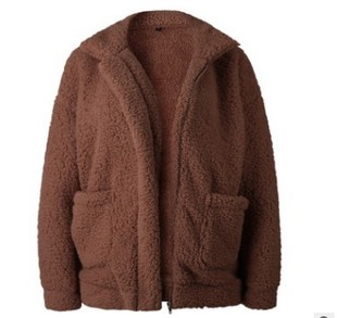 European and American autumn and winter fashion all-match women's zipper plush comfortable top women's coat