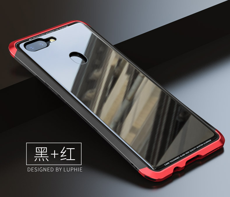 Luphie Nunchaku Airframe Metal Frame Air Barrier Tempered Glass Back Case Cover for OPPO R15 & OPPO R15 Dream Mirror Edition