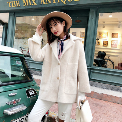 仿水貂絨開衫外套女中長款加厚2018新款潮寬松水貂毛毛衣針織大衣