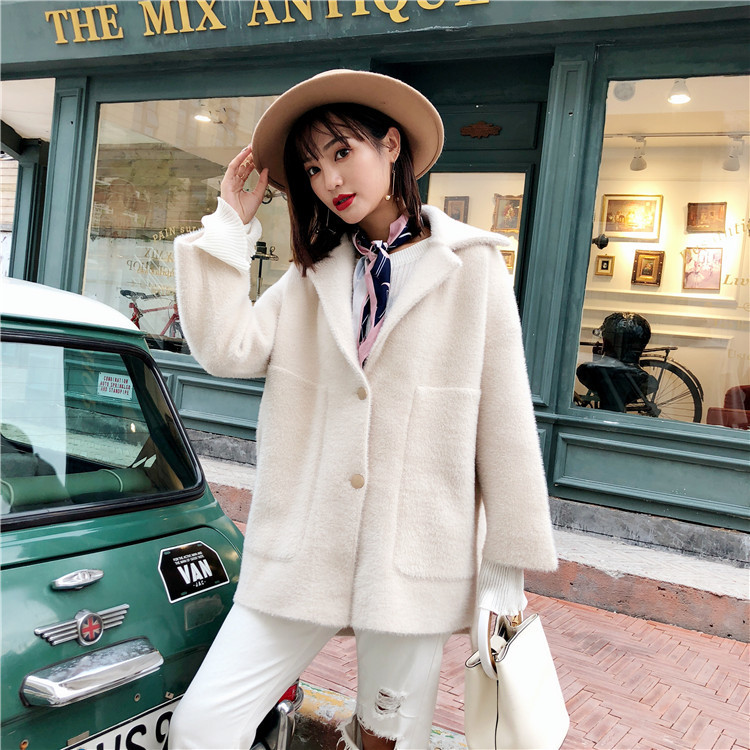 仿水貂絨開衫外套女中長款加厚2018新款潮寬松水貂毛毛衣針織大衣