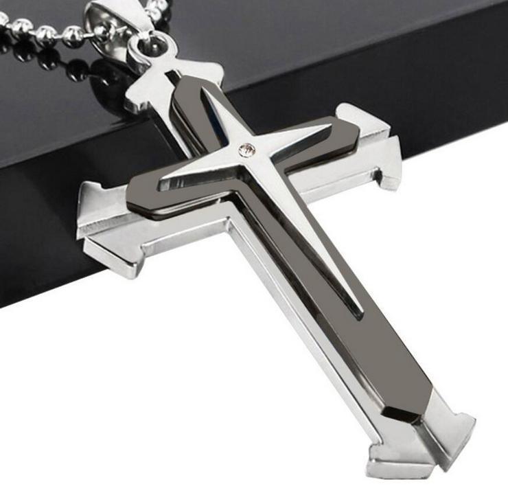 Collana alla moda in acciaio inossidabile multistrato a tre strati con ciondolo diviso, collana in acciaio al titanio con croce da uomo alla moda hip-hop_voghion.com
