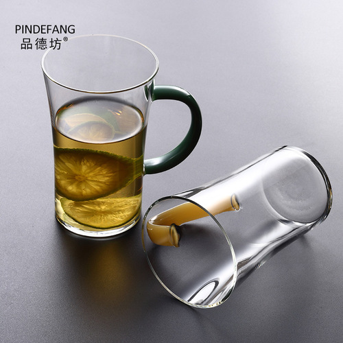Glass green tea cup high borosilicate heat-resistant flower tea cup water cup thickened office cup with handle glass cup wholesale