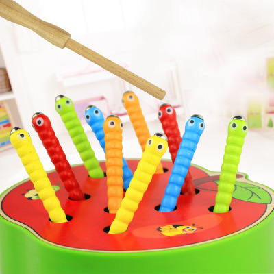children Early education Building blocks magnetic Insect game wooden  Puzzle Caterpillars Toys Pair Parenting interaction
