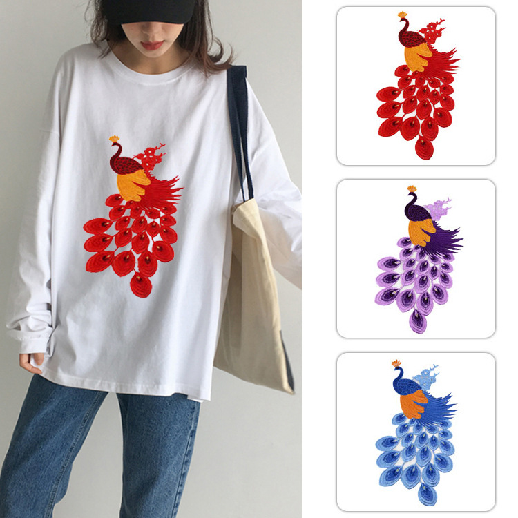时尚辅料绣花贴大号刺绣孔雀补丁贴服装配饰百搭个性衣服DIY布贴