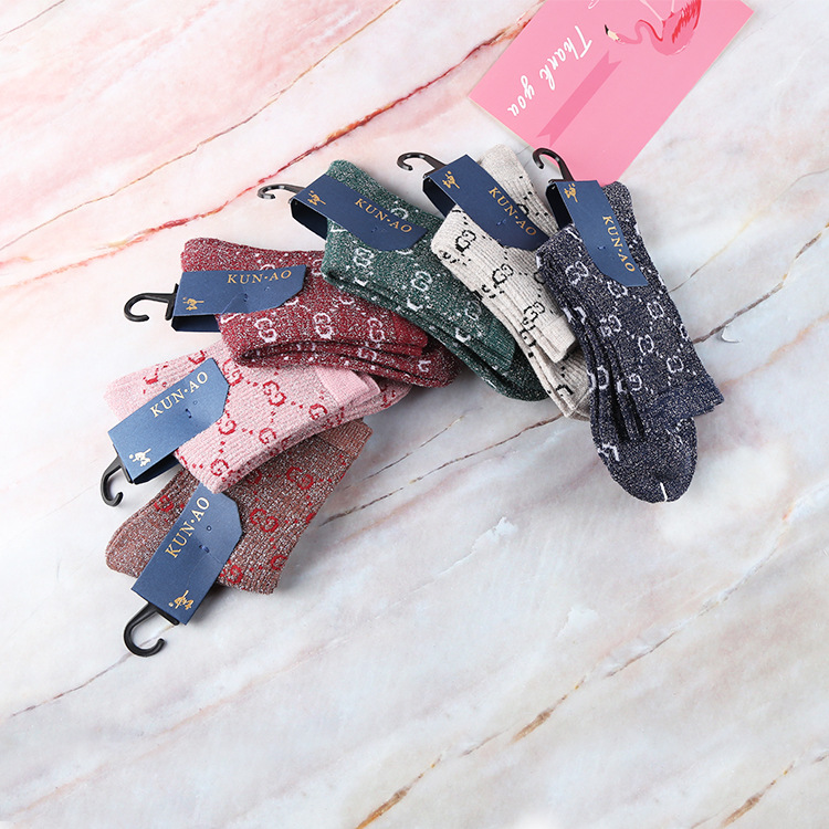 Manufactor wholesale colour Bright stars Four seasons Best Sellers Watkins letter High cylinder Bright stars Versatile Cotton socks