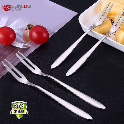 厂家直销304不锈钢加厚水果叉赠品甜品叉蛋糕餐具叉水果签二齿叉|ms