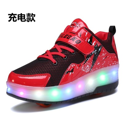 USB充电双轮暴走鞋轮滑鞋充电led儿童灯鞋自动款双轮暴走鞋工厂