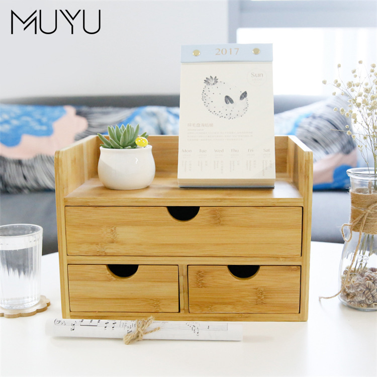 Bamboo desktop storage box Cosmetics Debris Storage cabinet to work in an office Home Furnishing desktop drawer Storage