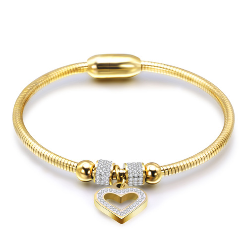 Internet celebrity new fashion simple Ins hollow diamond heart titanium steel snake chain bracelet magnet buckle bracelet wholesale for women