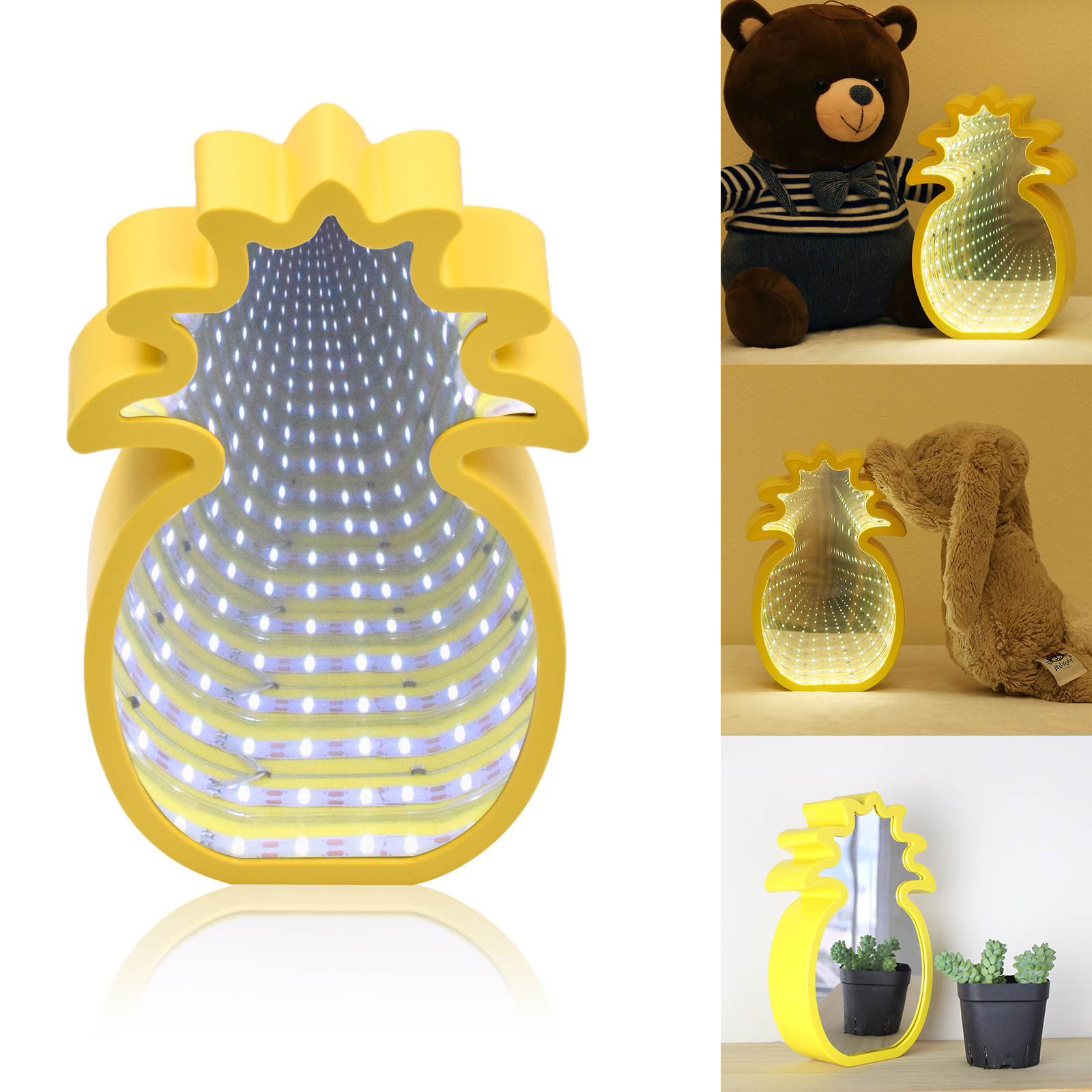 LED菠萝隧道灯创意3D镜面灯家居装饰少女卧室装饰台小夜灯