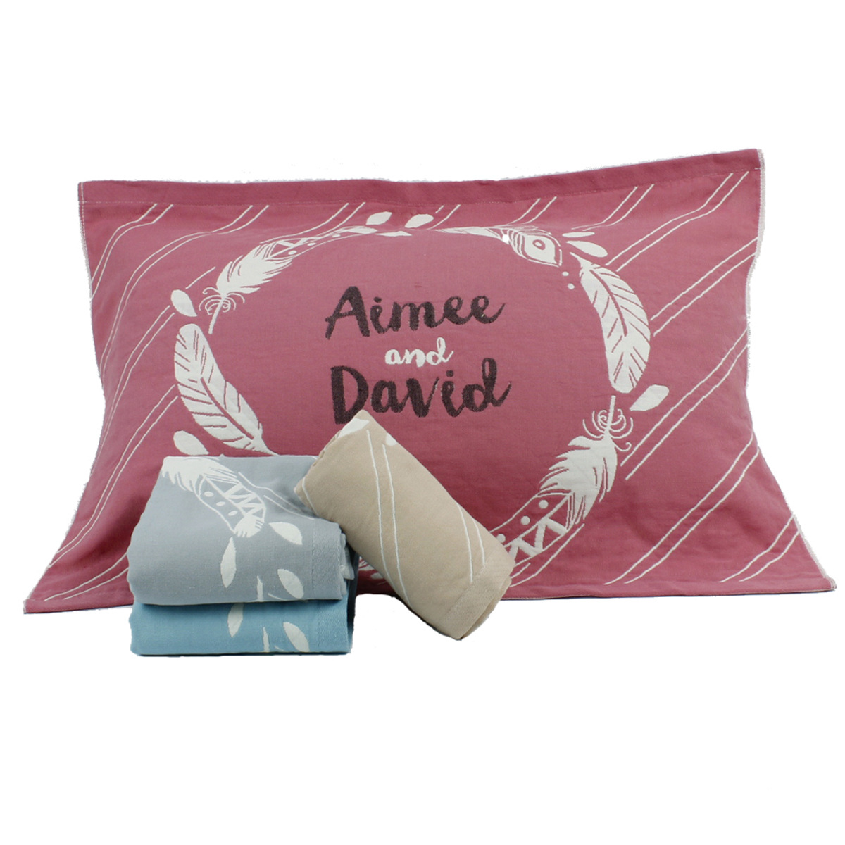 廠家直銷純棉紗布枕巾單人加大枕巾 男女情侶枕巾禮品枕巾