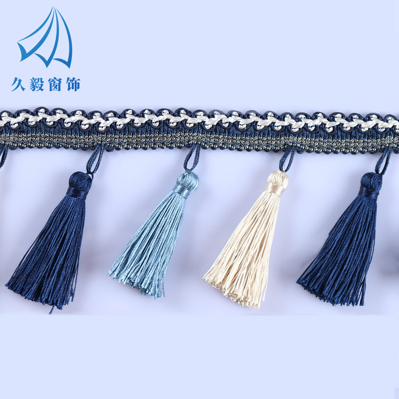 久毅纺织 单曲边三色流苏吊穗厂家直销 高端小流苏穗窗帘花边