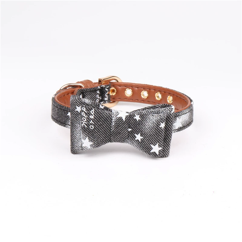 Genuine denim polyurethane choker with bow, direct factory sales